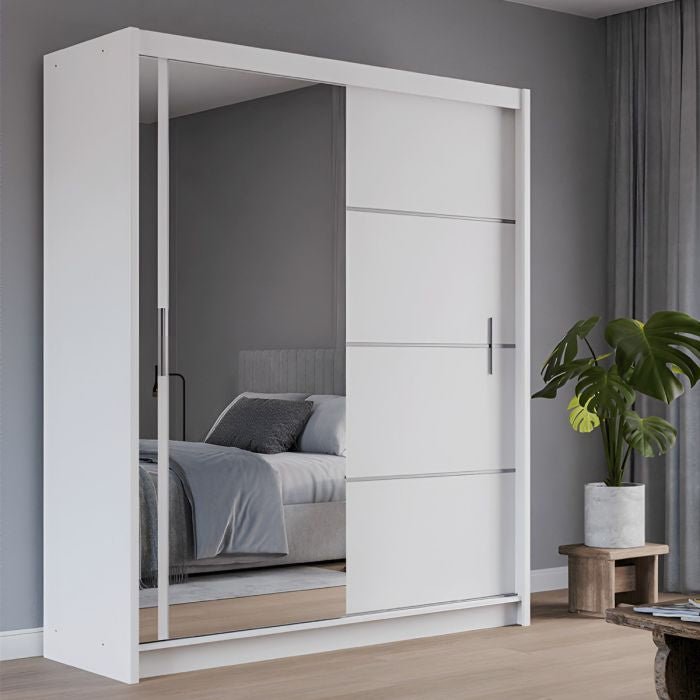 Broadland 180cm 2-Door Mirrored Sliding Wardrobe – White – product image 2