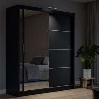 Black 2-door sliding wardrobe with mirrored door