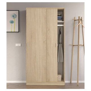 Sliding wardrobe, 2 doors, light oak finish, with open section showing hanging rail and shelf