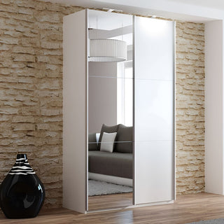 White 122cm 2 door sliding wardrobe with mirrored front panels