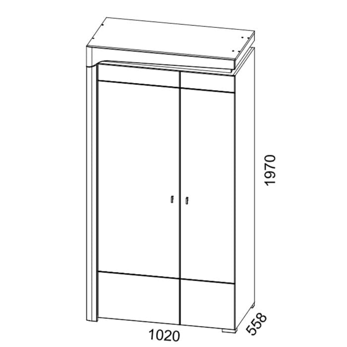 Barron 102cm 2-Door Hinged Wardrobe – Grey & White Gloss – product image 3