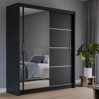 Black 2 door sliding wardrobe with a mirrored front door