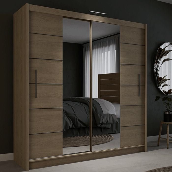 LUZERN 2-door Oak Sonoma sliding wardrobe with mirrored doors