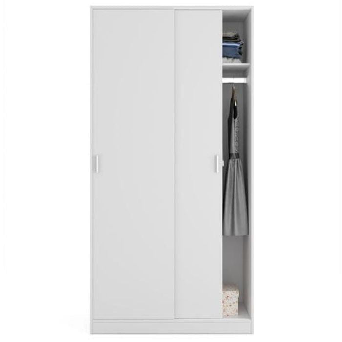 White 2 door sliding wardrobe with hanging rail and shelf, 100cm width