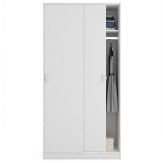 White 2 door sliding wardrobe with hanging rail and shelf, 100cm width