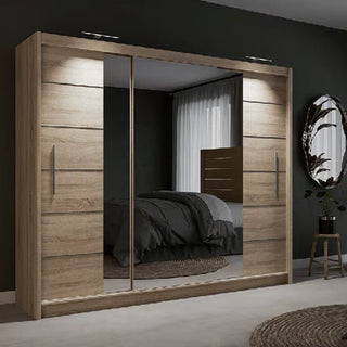 LUZERN 3-door sliding wardrobe in Oak Sonoma with mirrored doors