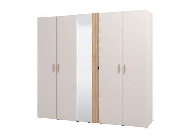 GRANDE 5-door wardrobe in cashmere and artisan oak effect with mirrored centre door