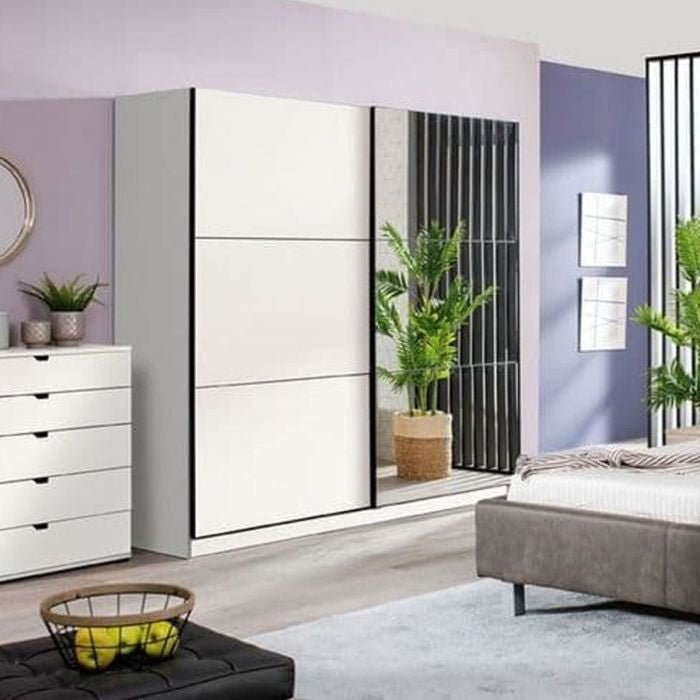 Victoria 220cm 2-Door Mirrored Sliding Wardrobe – White – product image 2