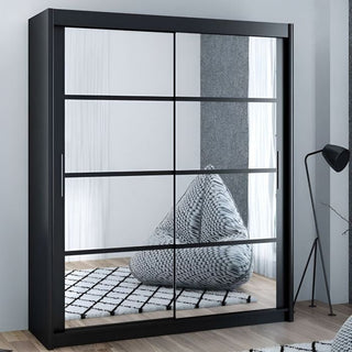 Black 2-door sliding wardrobe with mirrored panels