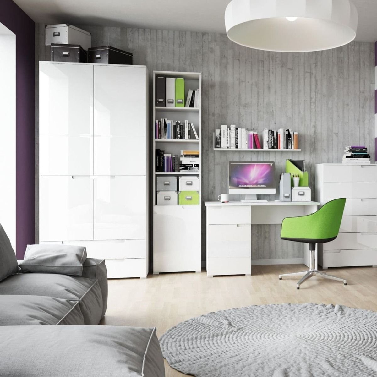 Sarnia 100cm 2-Door Hinged Wardrobe with 2 Drawers – White Gloss – product image 4