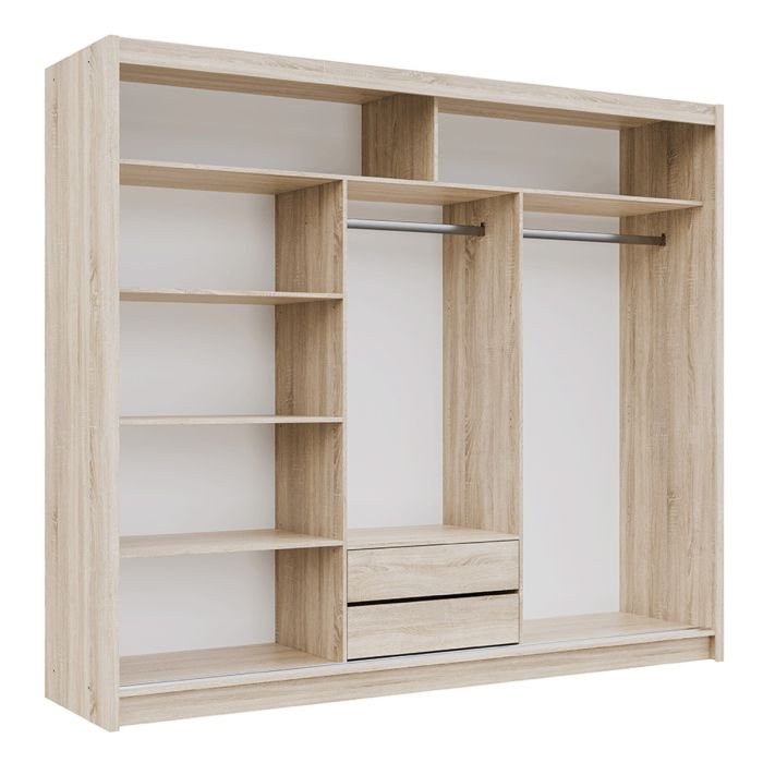 Sliding wardrobe with 3 doors, oak Sonoma finish, and mirrored panel