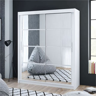 White two-door sliding wardrobe with large mirrored panels