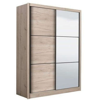 Oak effect two-door sliding wardrobe with mirrored panels