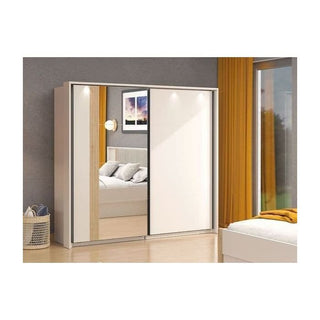 GRANDE 2 Door sliding wardrobe with mirrored panel in cashmere and artisan oak effect