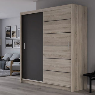 Sliding wardrobe with two doors in light wood and dark grey finish, Maidstone 203cm