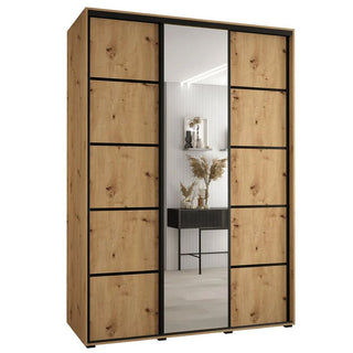 Artisan oak effect 3-door sliding wardrobe with mirrored central doors.