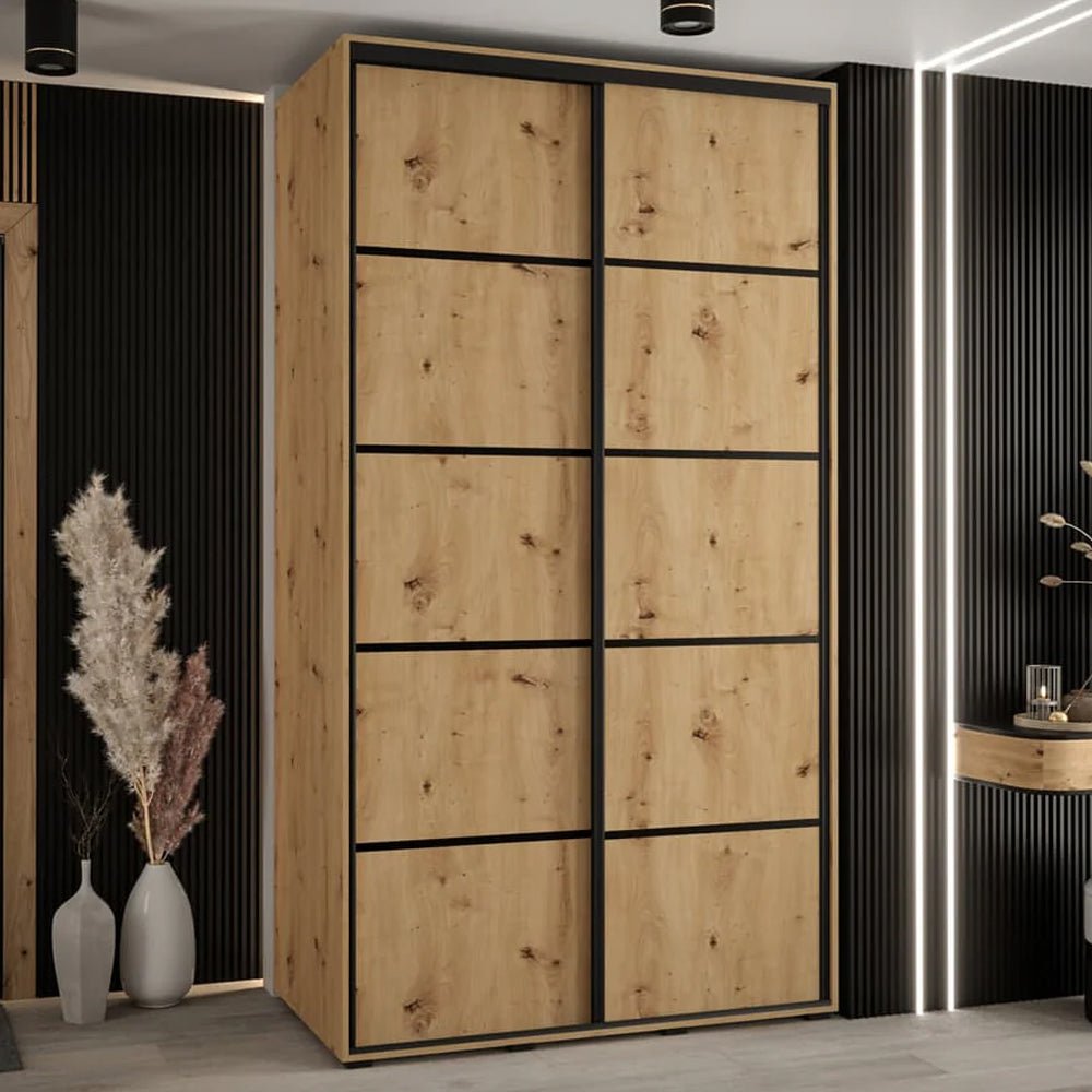 CANON 2-door sliding wardrobe in Artisan Oak with black frame