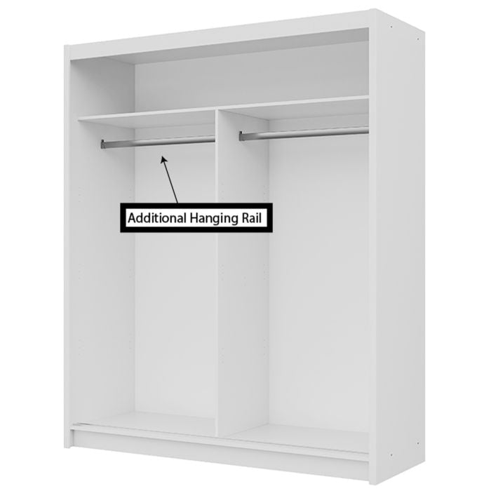 White sliding wardrobe interior with hanging rail and shelves