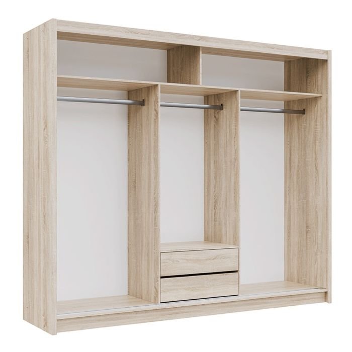 Broadland 3-door oak Sonoma sliding wardrobe interior