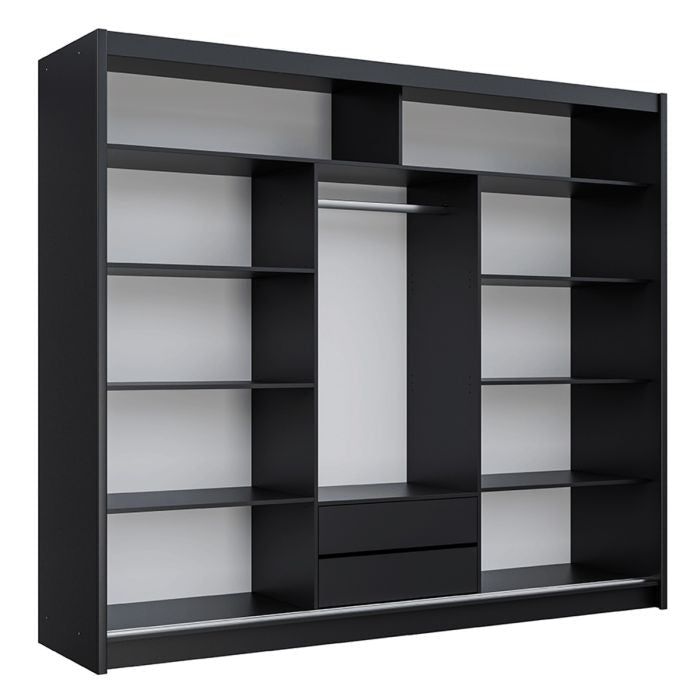 Black 3-door sliding wardrobe with mirror