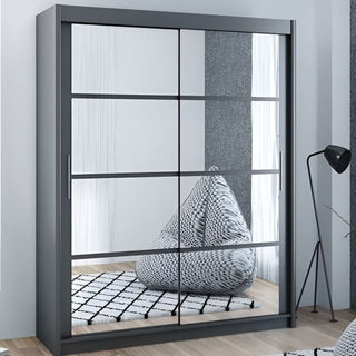 Grey DEXTER 2 door sliding wardrobe with mirrored panels