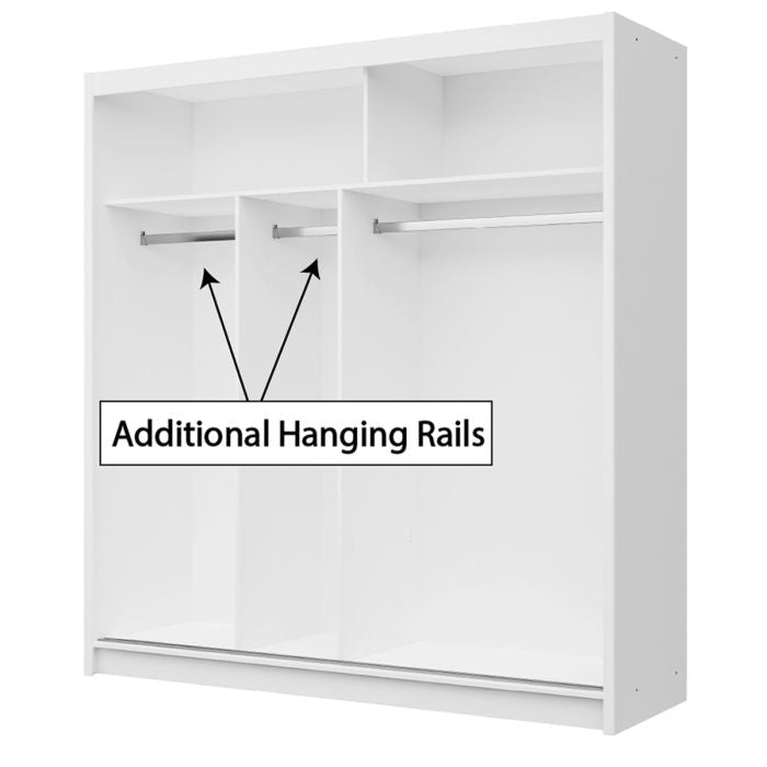 Luzern 203cm 2-Door Mirrored Sliding Wardrobe – White – product image 7