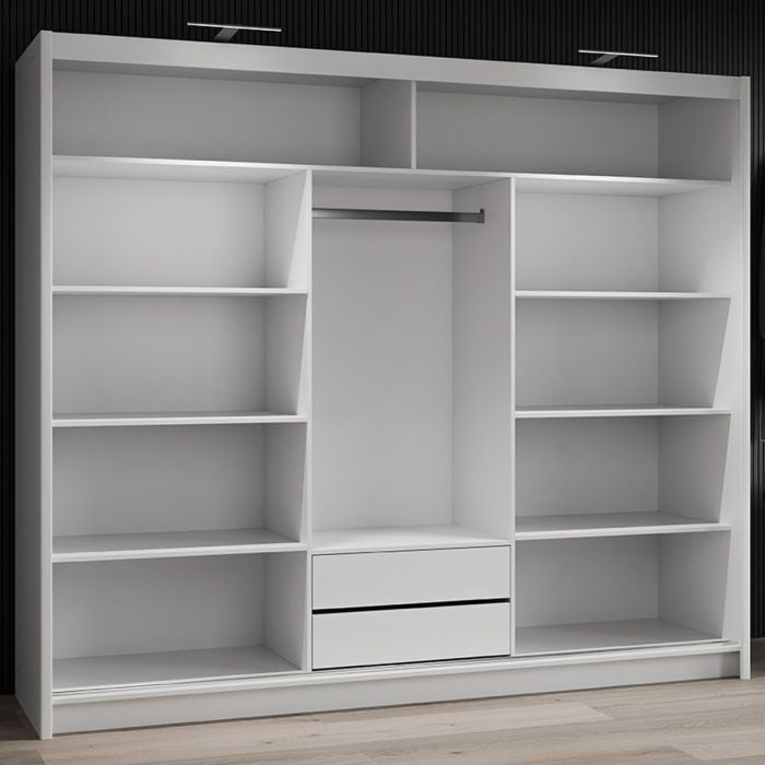 Broadland 3-door sliding wardrobe with shelves and hanging rail, white finish