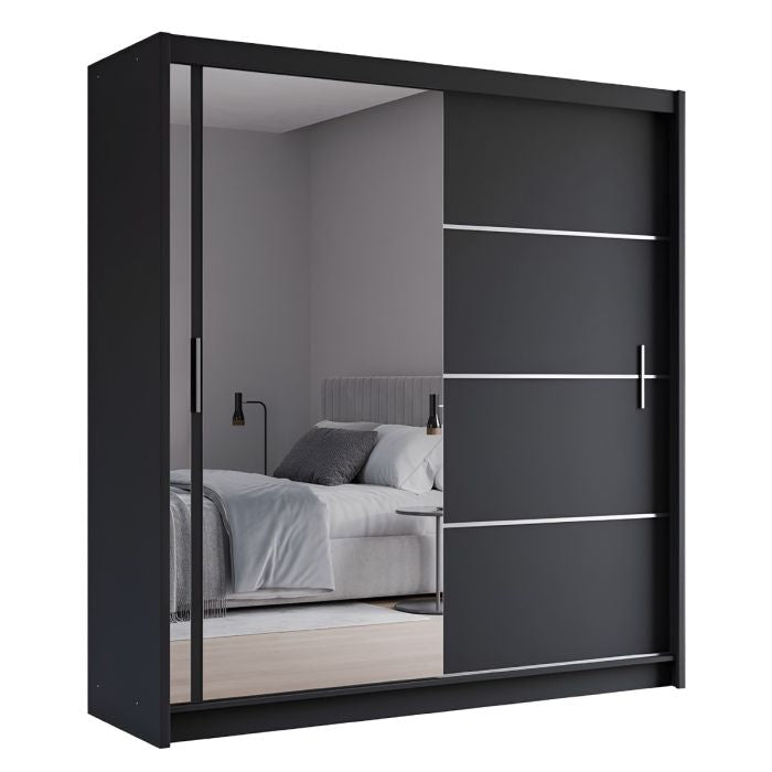 Black BROADLAND 2-door sliding wardrobe with mirrored door
