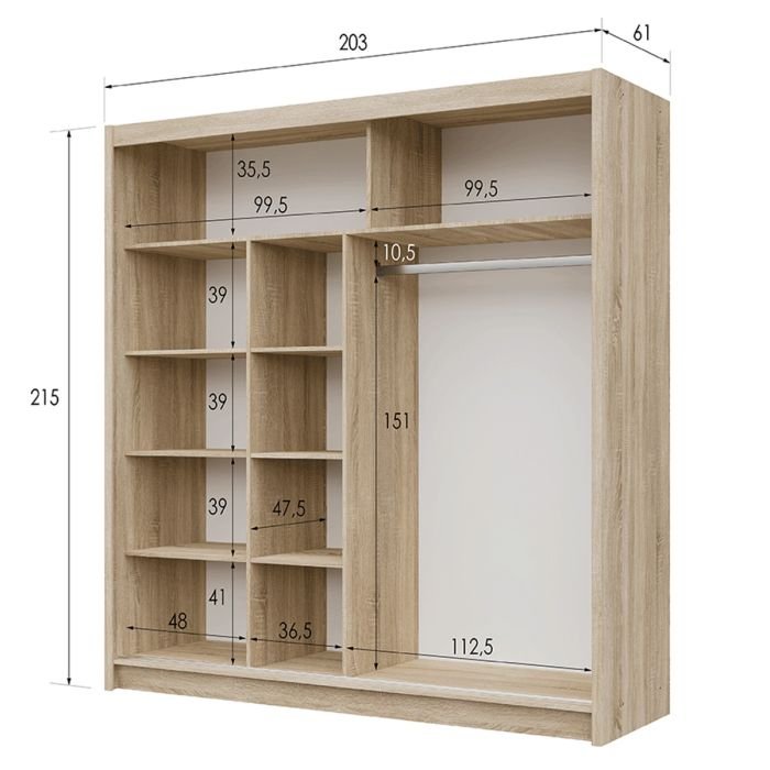 Luzern 203cm 2-Door Mirrored Sliding Wardrobe – Sonoma Oak – product image 14
