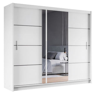 White 250cm 3-door sliding wardrobe with mirrored centre door
