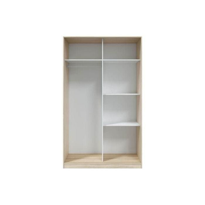 DIRHAM 120cm 2-door wardrobe interior with hanging rail and shelves - white and oak effect
