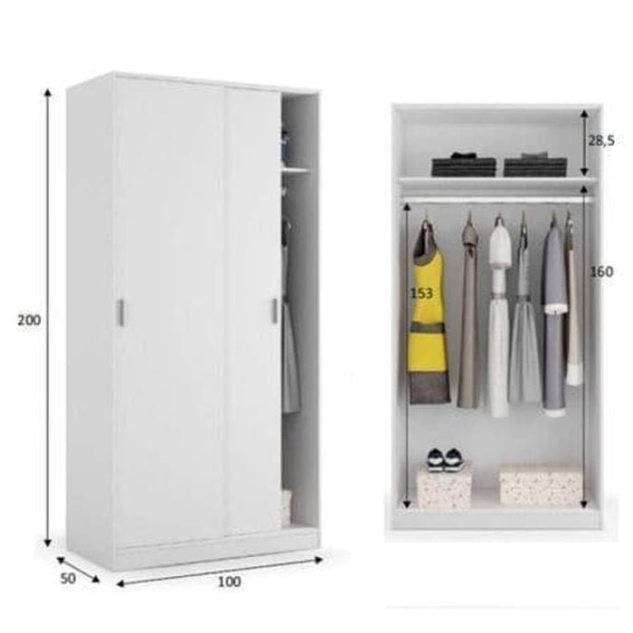 Erich 2 door white sliding wardrobe 100cm width