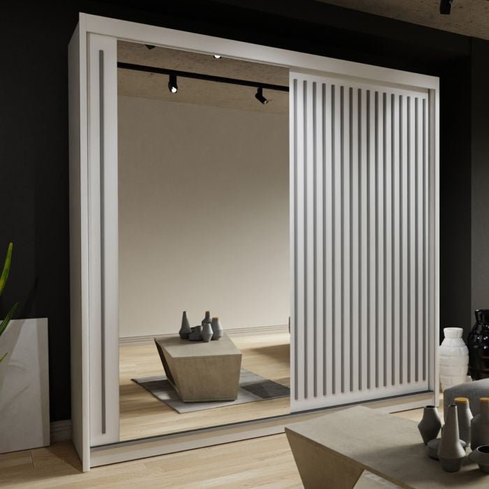 CHOICEWARDROBE ZEUS 150cm sliding wardrobe with one mirrored door and slatted white door