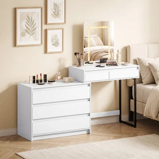 Lumi 5 Drawer Dressing Table with LED Mirror – White