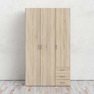 Space 115cm oak wardrobe with 3 doors and 3 drawers