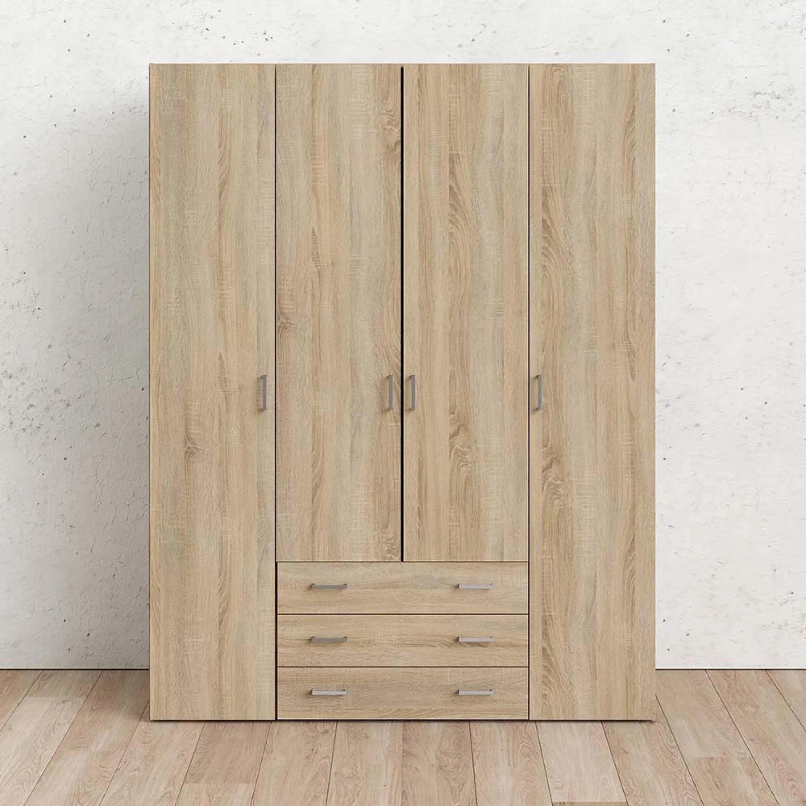 Space 154cm oak wardrobe with 4 doors and 3 drawers