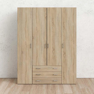 Space 154cm oak wardrobe with 4 doors and 3 drawers