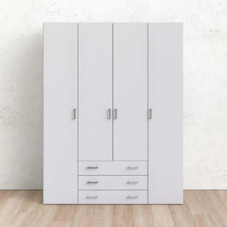 Space 154cm white wardrobe with 4 doors and 3 drawers