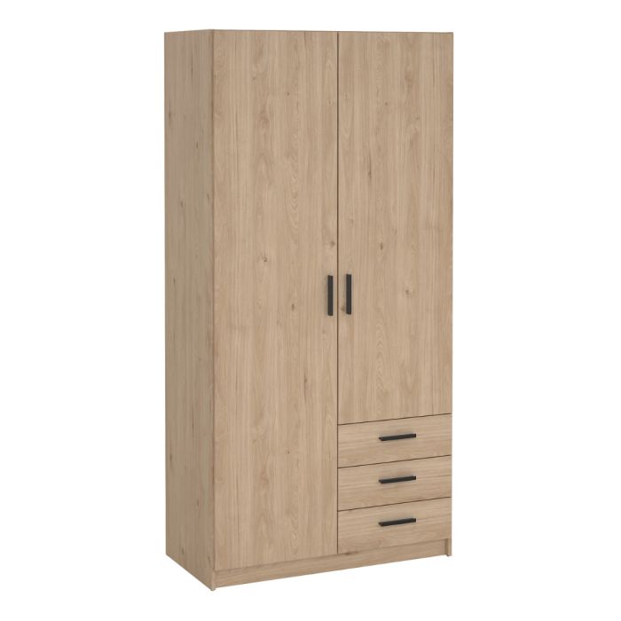Sprint 98.5cm 2-door wardrobe with 3 drawers in Jackson Hickory Oak