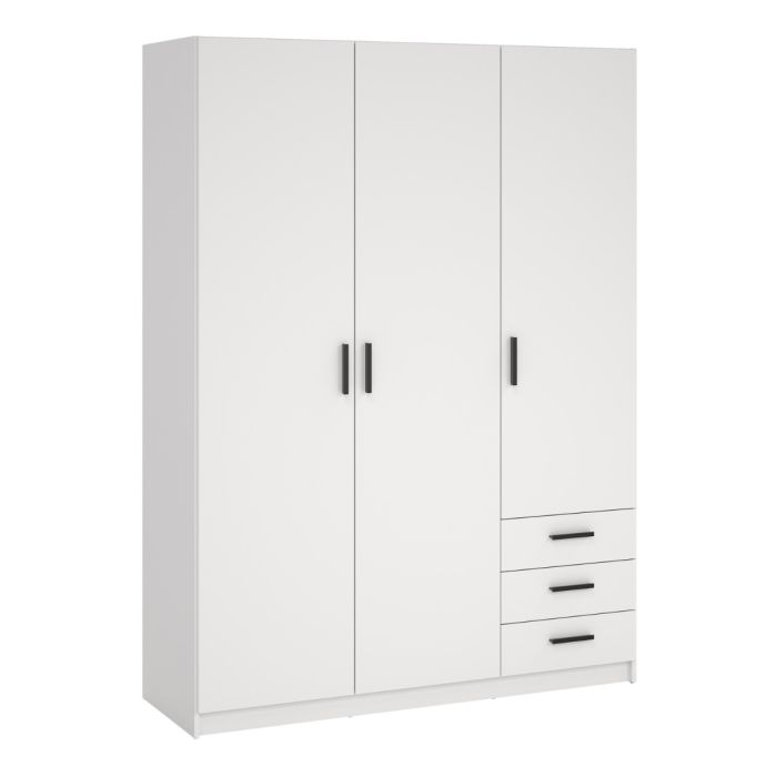 Sprint 147cm 3-door wardrobe with 3 drawers in White