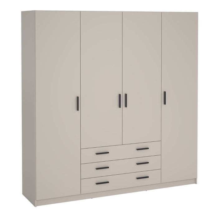 Sprint 195.5cm 4-door wardrobe with 3 drawers in Cashmere
