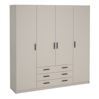 Sprint 195.5cm 4-door wardrobe with 3 drawers in Cashmere
