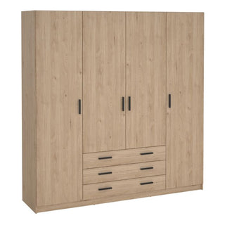 Sprint 195.5cm 4-door wardrobe with 3 drawers in Jackson Hickory Oak