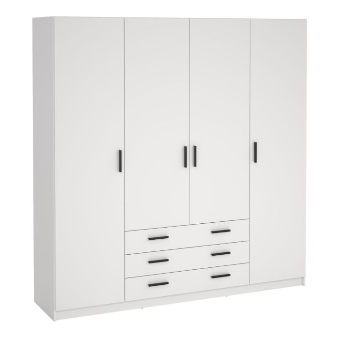 Sprint 195.5cm 4-door wardrobe with 3 drawers in White