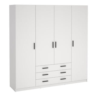 Sprint 195.5cm 4-door wardrobe with 3 drawers in White