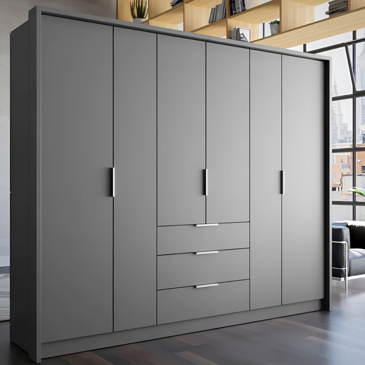 Stafford 255cm 6-Door Wardrobe - Graphite — view 1