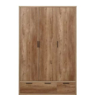 Stock Wooden Wardrobe With 3 Doors 2 Drawers In Rustic Oak