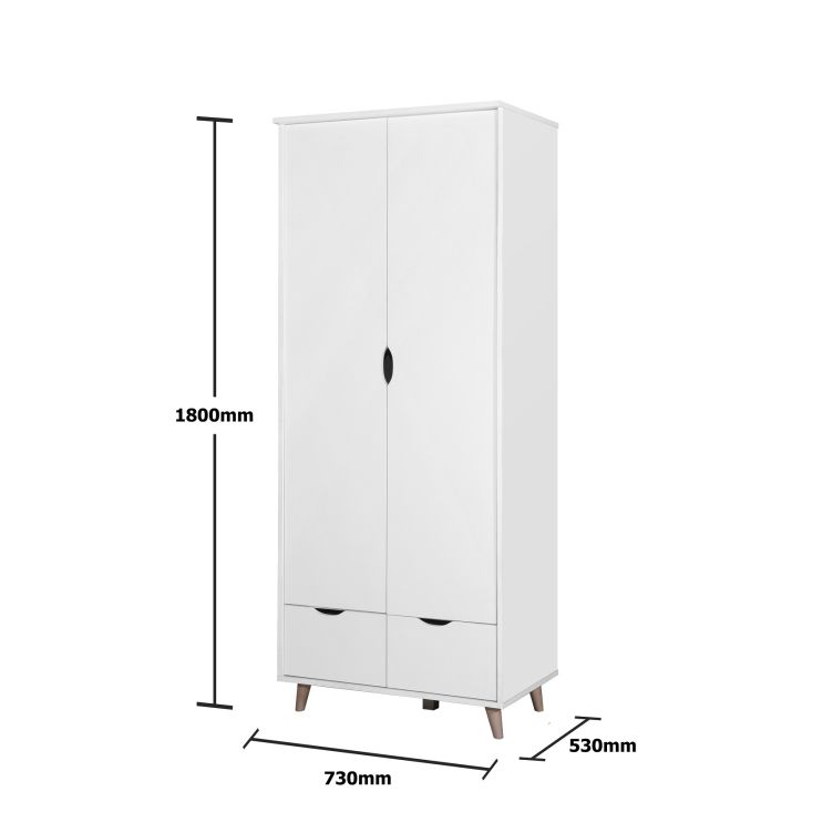 Pulford 2 Door 2 Drawer Wardrobe – White – image 2