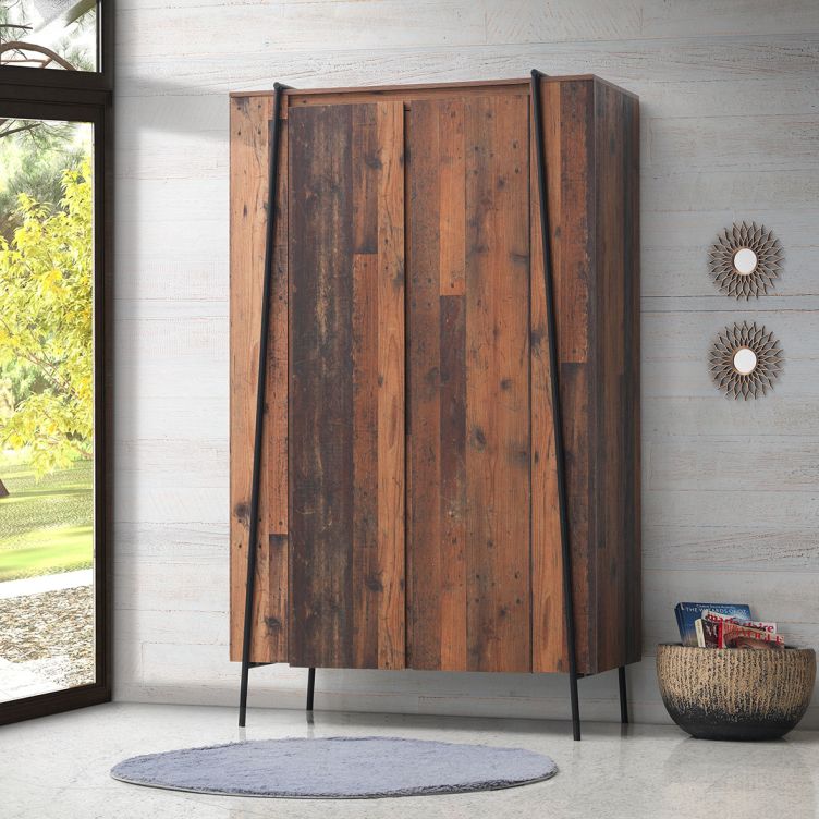 Abbey 2 Door Wardrobe – Rustic Oak & Black – image 1