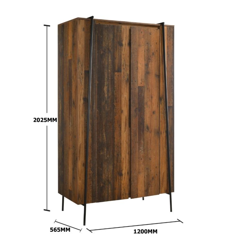 Abbey 2 Door Wardrobe – Rustic Oak & Black – image 8